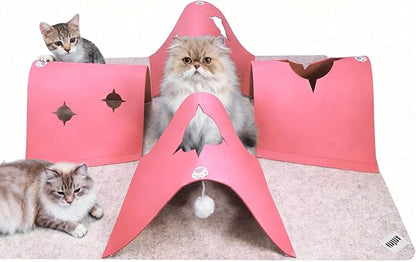 Interactive Cat Tunnel Mat for Indoor Cats, 4-Way Felt Cat Cave by Home
