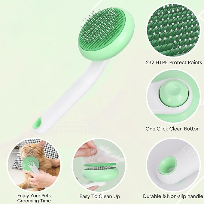 GJEASE Cat Grooming Glove Brush, Self-Cleaning Slicker Pet Brush - Image 3