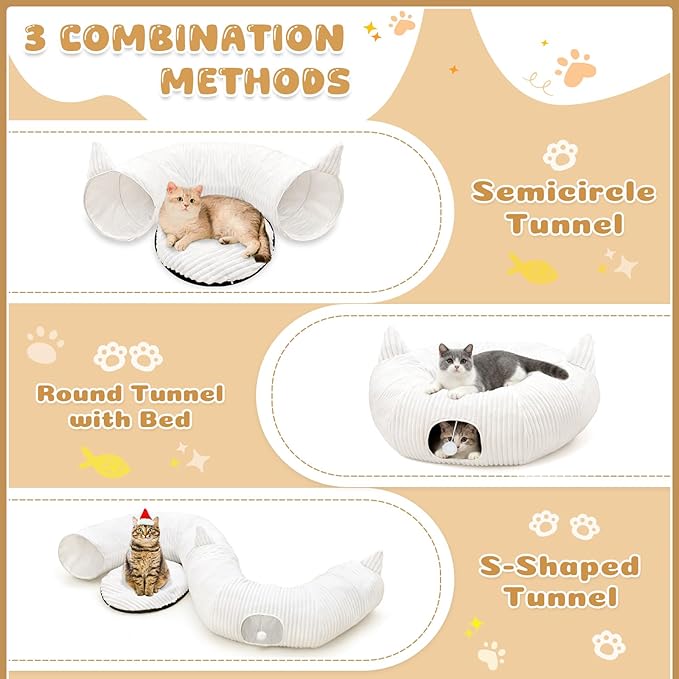 OurWarm White Plush Cat Tunnel Bed Under Christmas Tree, 95cm Large Cat Tunnel - Image 3