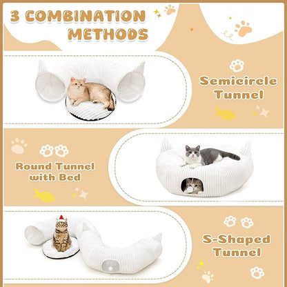 OurWarm White Plush Cat Tunnel Bed Under Christmas Tree, 95cm Large Cat Tunnel - Image 3