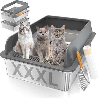 XXXL Stainless Steel Sifting Litter Box by Yoochee