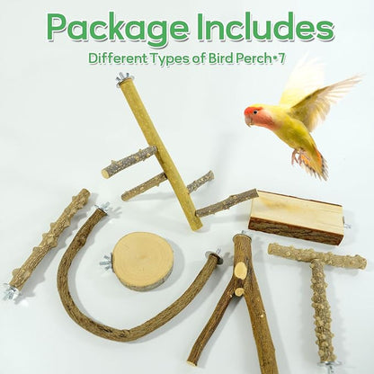 7PCS Natural Wood Bird Perches for Cage, Bird Parrot Parakeet Perch Stand - Image 7