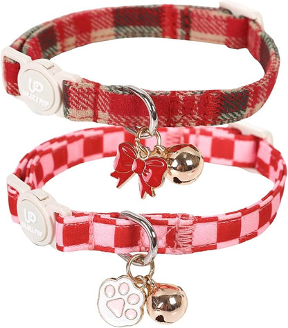 Cat Collar-2Pack Autumn Orange Plaid Kitten Collars-Halloween Plaid Breakaway by UPURARAPUP