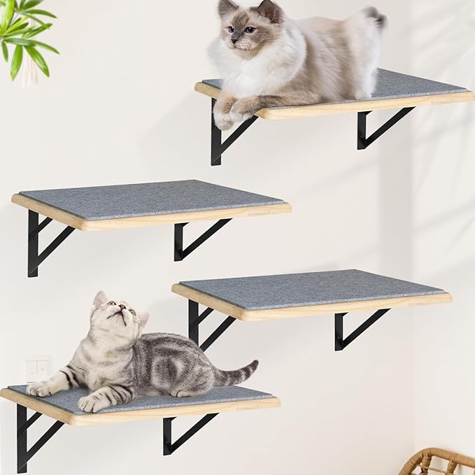 Burlywood Cat Shelves: Set of 4 Wood Cat Furniture Indoors by GADKE