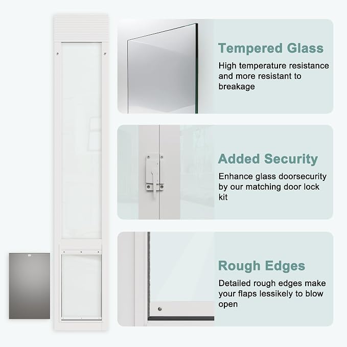 Doggie Door for Sliding Glass Doors, Adjustable Height 76 1/8"-80 7/8" Aluminum - Image 3
