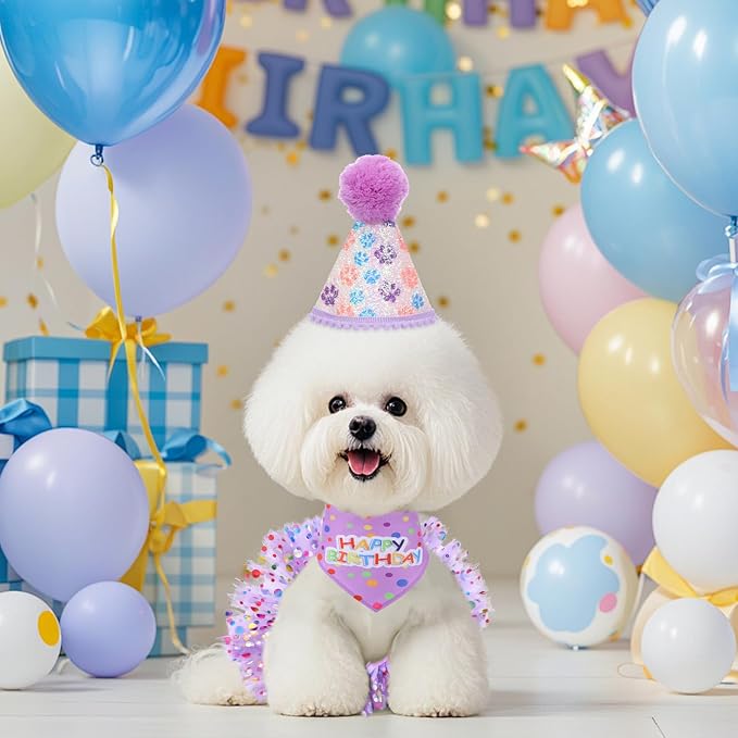 Dog Birthday Bandana with Hat and Dress Girl Set Puppy Birthday Party Supplies - Image 7
