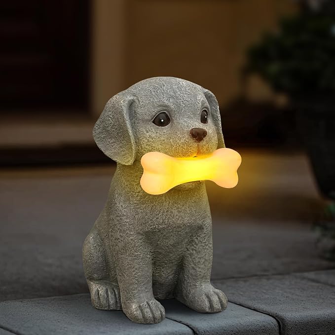 Solar Dog Statue with Glowing Bone Light, Outdoor Puppy Figurine - Image 7