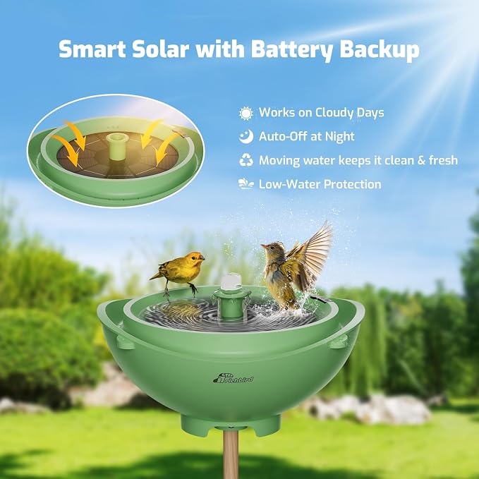 Solar Bird Bath with Fountain and Battery Backup, 3-in-1 Hanging or - Image 3