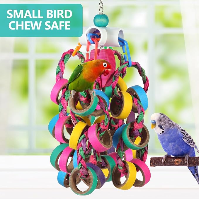 Bird Toys Conure Toys, Bird Parrot Foraging Shredder 24 Pcs Colorful Bagel - Image 4
