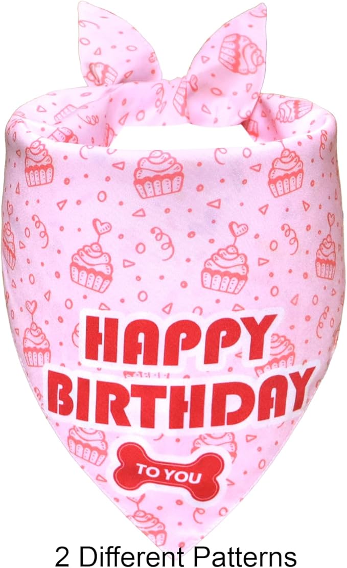 Dog Birthday Bandana Girl for Small Dogs, Reversible 2 Patterns in 1, Puppy - Image 3