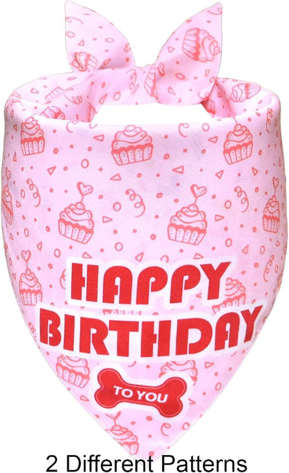 Dog Birthday Bandana Girl for Medium Large Dogs, Reversible 2 Patterns in 1 - Image 2