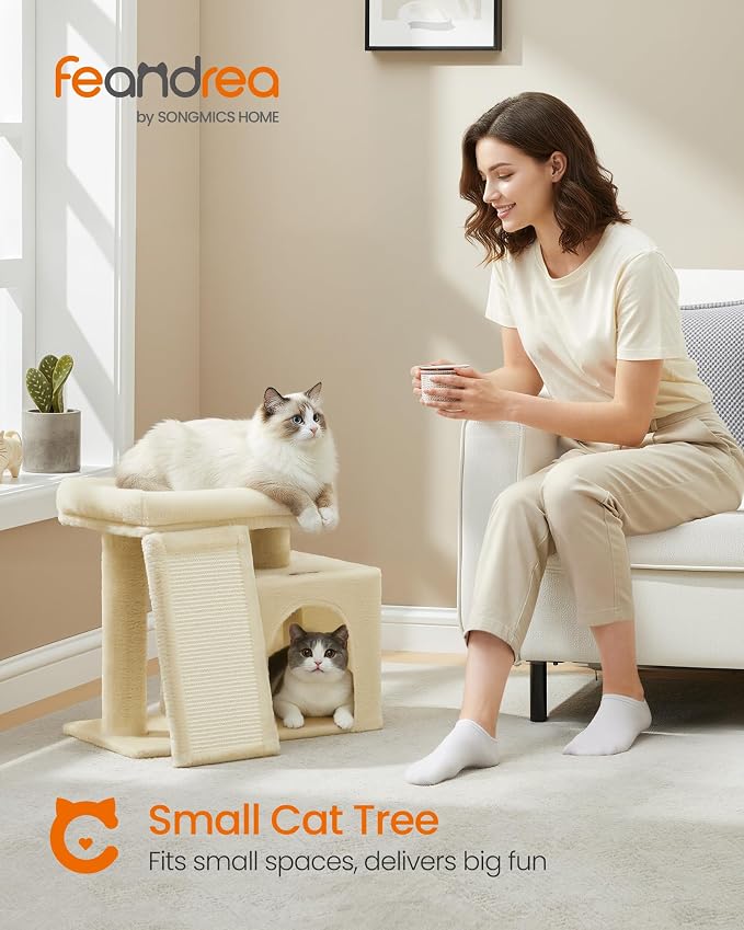 Feandrea Small Cat Tree, Cat Tower Condo, Scratching Ramp, Large Top Perch - Image 2