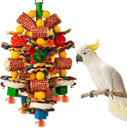 Bird Toys, Parrot Toys for Large Birds, Natural Corn cob and Loofah Slices Bird by YIXUND
