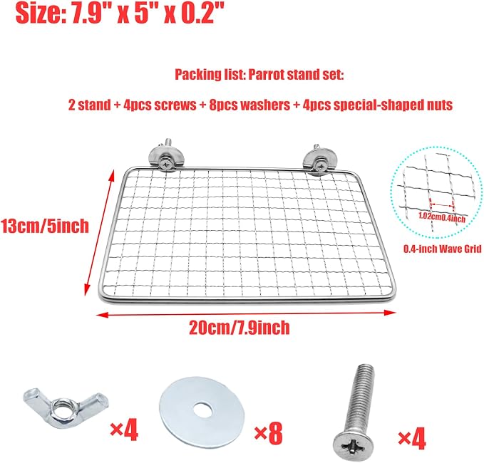 2 Pack Parrot Perch Platform, 7.9x5 in Stainless Steel Shelves - Image 2