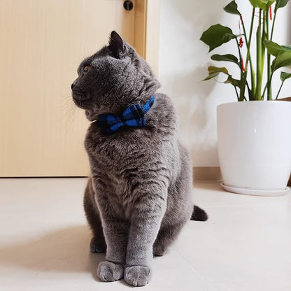 Cat Collar Breakaway with Bell and Bow Tie, Plaid Design Adjustable Safety - Image 3
