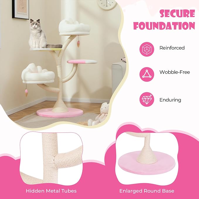 Tangkula 48.5 Inch Cute Cat Tree, 2 Padded Perches, 2 Platforms, Ice - Image 7