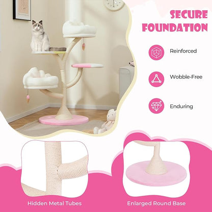 Tangkula 48.5 Inch Cute Cat Tree, 2 Padded Perches, 2 Platforms, Ice - Image 7