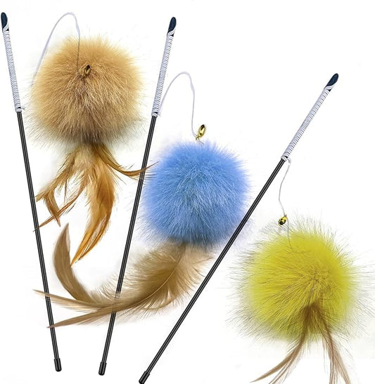 Cat Toys - Rainbow Wand, Feather Flips Plush Ball, Interactive Feather Teaser by AZOFFYIU