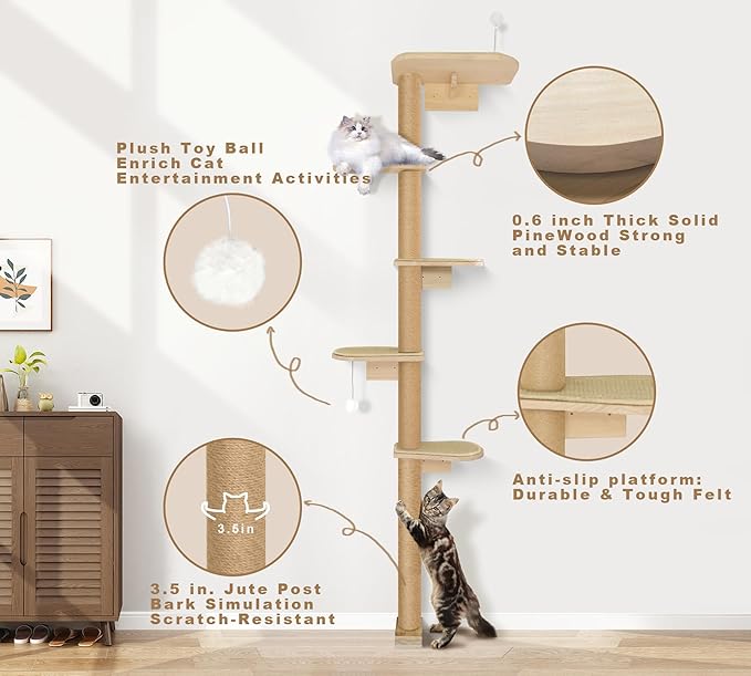 Wild Simulation Cat Tree for Kittens, 5-Level Floor to Ceiling Cat Wall Shelves - Image 3