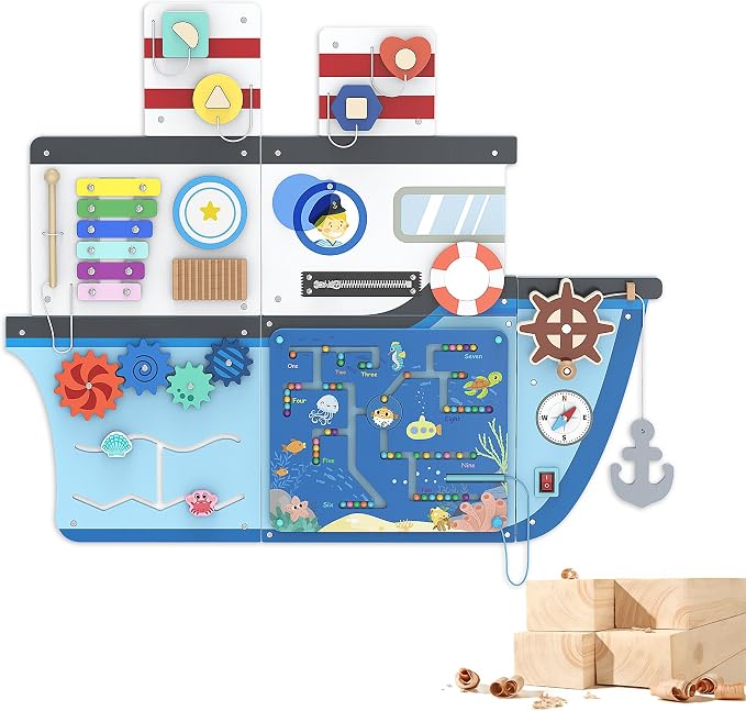 BlueWood Wooden Wall Busy Board Panels, Toddler Learning Activity Center by BlueWood