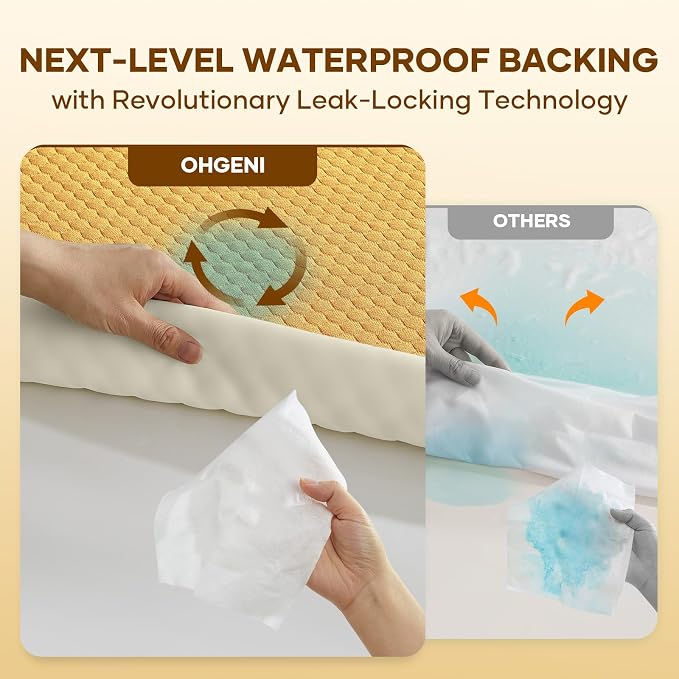 OhGeni 100% Waterproof Mattress Protector, Queen Size Mattress Soft Pad - Image 3