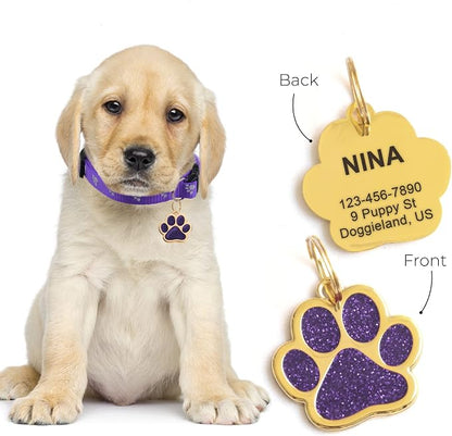 Paw Shape Dog ID Tag Stainless Steel Custom Laser Engraved, Cute Bling Glitter - Image 3