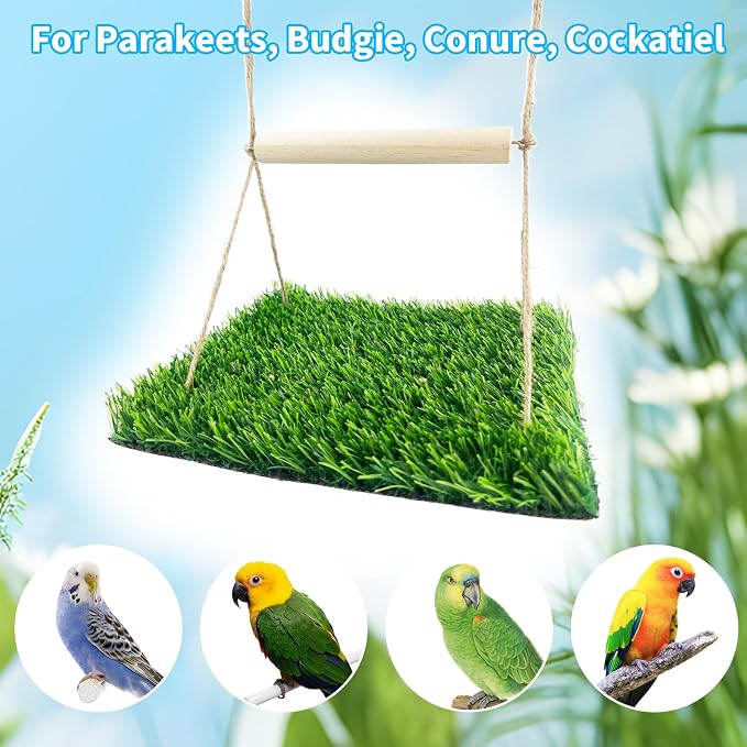 FlidRunest Bird Swing Mat with Wood Perch, Lawn Swing Hammock - Image 5