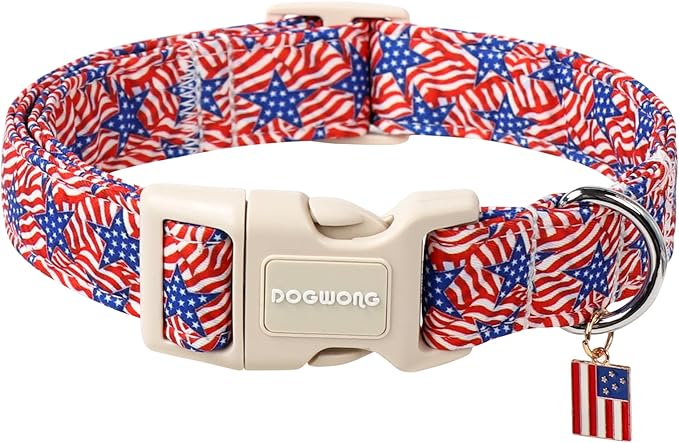 DOGWONG American Flag Dog Collar, Patriotic Independence Day Dog Collar Soft by DOGWONG