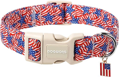 DOGWONG American Flag Dog Collar, Patriotic Independence Day Dog Collar Soft by DOGWONG