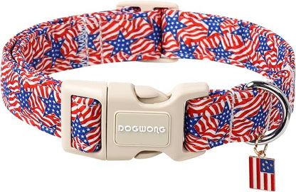 DOGWONG American Flag Dog Collar, Patriotic Independence Day Dog Collar Soft by DOGWONG