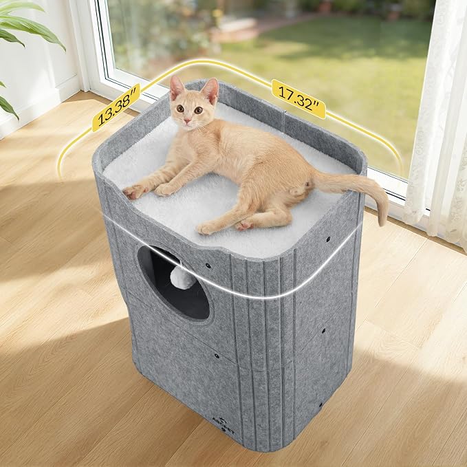Cat House for Indoor Cats, 2-Storey Cat Bed Cave, Felt Cat Hideaway Condo - Image 7