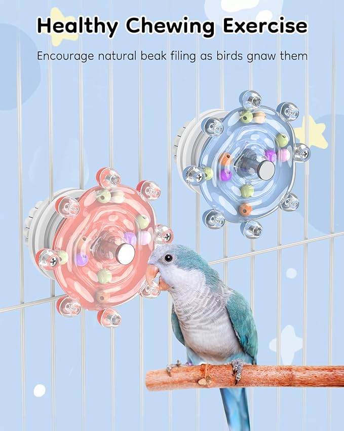 Pawfly 2 Pcs Bird Toys for Parakeets, Spinning Wheel Chew Toys, Interactive - Image 5