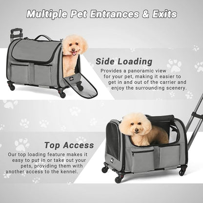 Large Pet Carrier with Wheels, Foldable Rolling Dog Carrier with Big Pocket - Image 6