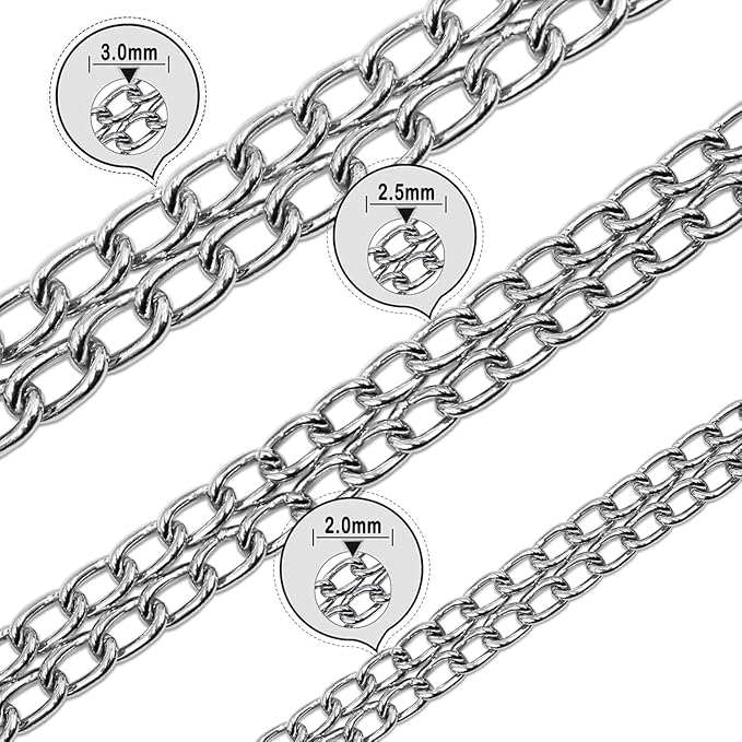 Silver Dog Choker Collar, 2 Rows Stainless Steel Dog Chain Cuban Link Metal - Image 7