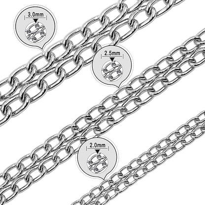 Silver Dog Choker Collar, 2 Rows Stainless Steel Dog Chain Cuban Link Metal - Image 7