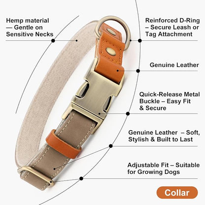 Plutus Pet Genuine Leather & Hemp Dog Collar – Adjustable Heavy Duty Pet Collar - Image 7