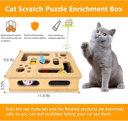 Interactive Wooden Cat Scratch Puzzle Enrichment Box, Cat Nail File Enrichment - Image 2