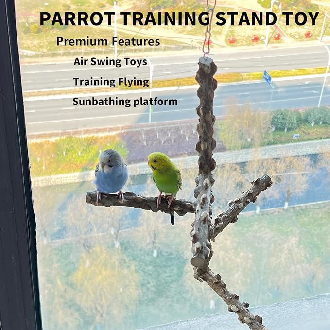 FlidRunest Bird Perch, Hanging Bird Tree Ceiling Perch Swing Toy, Natural - Image 5
