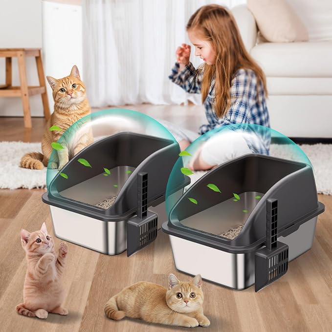 2PACK Stainless Steel Cat Litter Box, Large Litter Box - Image 7