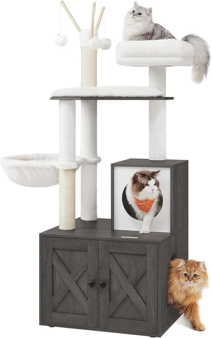 Feandrea Cat Tree with Litter Box Enclosure, 59-Inch Modern Cat Tower, 2-in-1 by FeandreabySONGMICSHOME