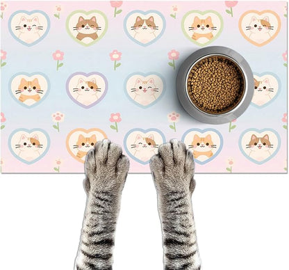Cat Feedings Mats 20x12 inch Pastel Heart Kitten Print Pet Bowl Placemat Non by HOMETITUTE
