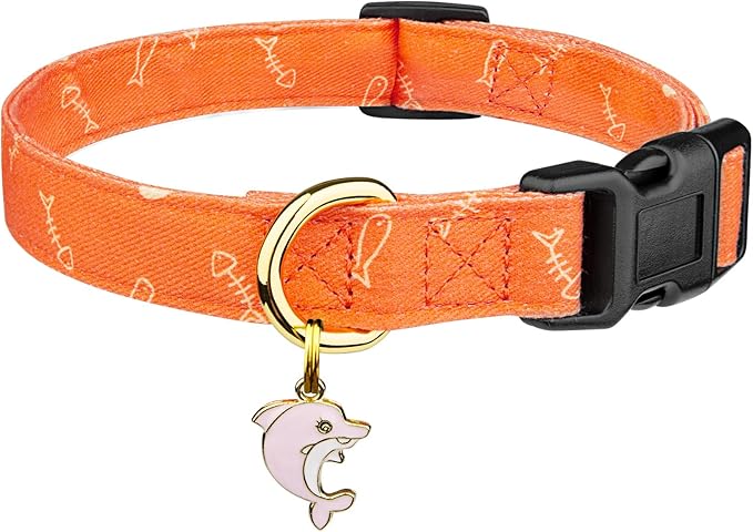 Cotton Handmade Dog Collar Cute and Distinctive Patterns Orange Fish by Fyeqyaou