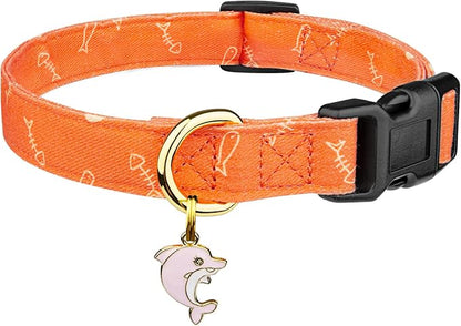 Cotton Handmade Dog Collar Cute and Distinctive Patterns Orange Fish by Fyeqyaou