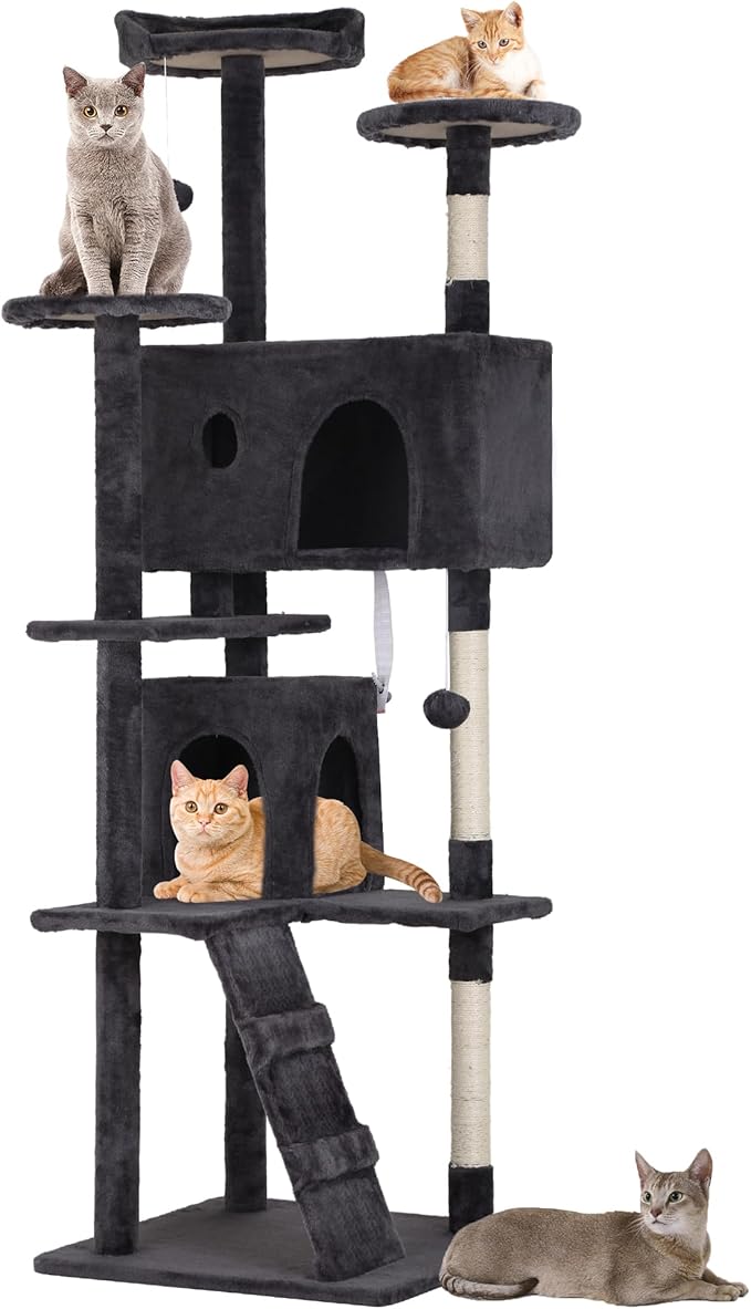 BestPet | 70" Cat Tree Tower | Dark Gray | Sturdy, Hanging Cat Toys, by BestPet