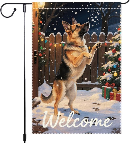 German Shepherd Welcome Garden Flag 12x18 Inch Double Sided Winter Christmas by Unknown
