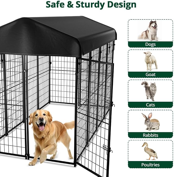 Dog Kennel Outside with Roof, Heavty Duty Welded Dog Crate Playpen with - Image 5