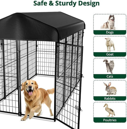 Dog Kennel Outside with Roof, Heavty Duty Welded Dog Crate Playpen with - Image 5