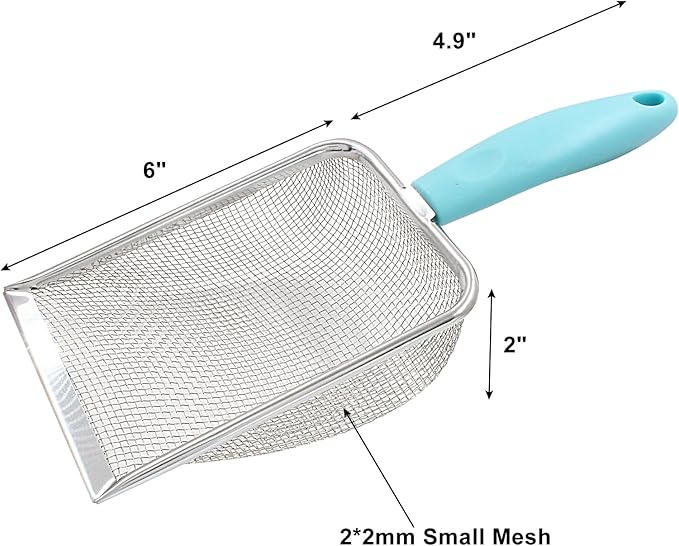 Hordion Cat Litter Scoop Stainless Steel Mesh Scooper, 2mm Mesh Non-Stick - Image 2