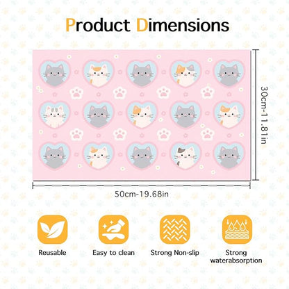 Cat Feedings Mats 20x12 inch Pink Kitten Print Pet Bowl Placemat Non Slip Mat - Image 6