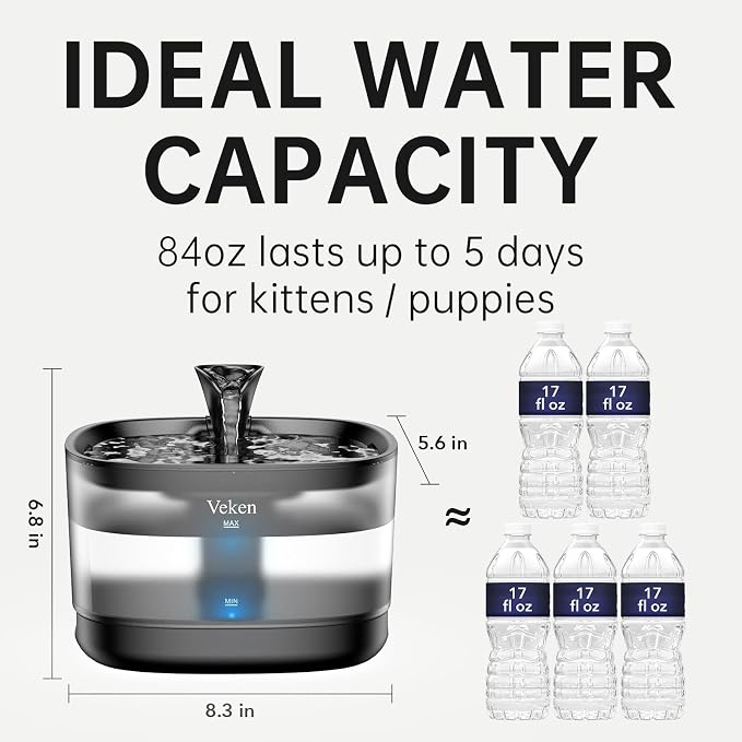 Veken Cat Water Fountain with Detachable Tank, 84oz/2.5L Pet Drinking Dispenser - Image 7